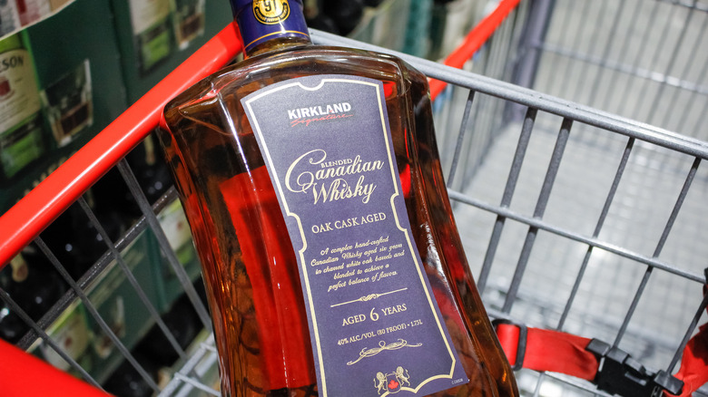 bottle of Kirkland Canadian whisky in a cart