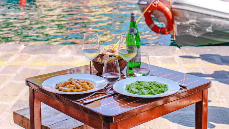 Italian Food Served Near Boat Dock