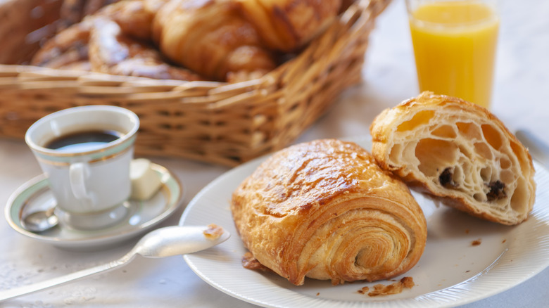 coffee and a chocolate croissant