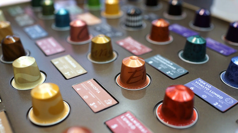 Display of different Nespresso pods