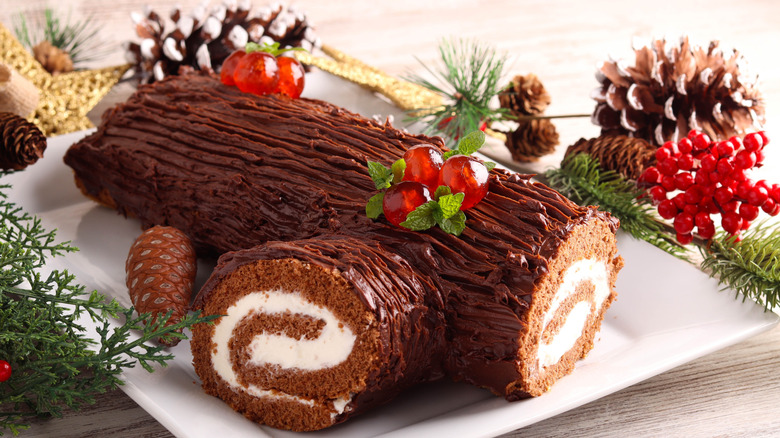 traditional chocolate yule log dessert