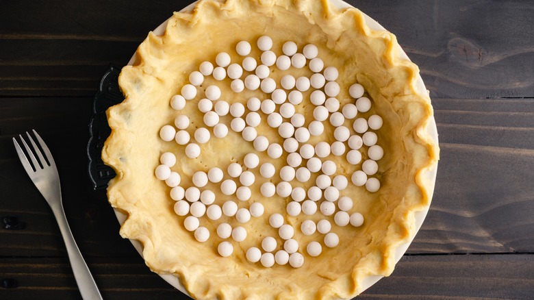 Pie weights in a pastry case