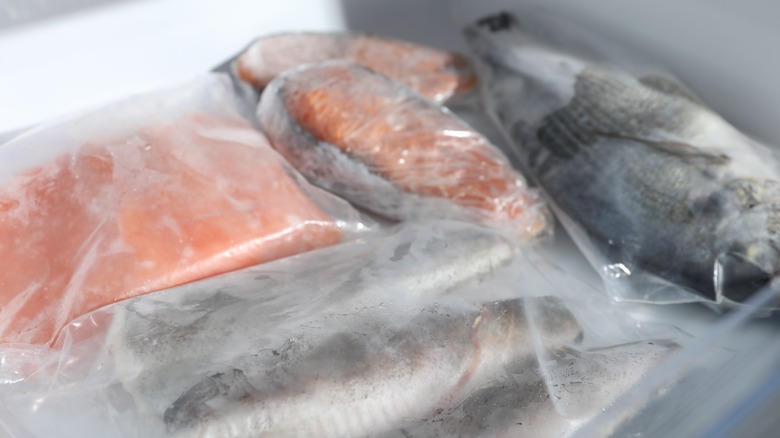 Frozen fish in plastic bags