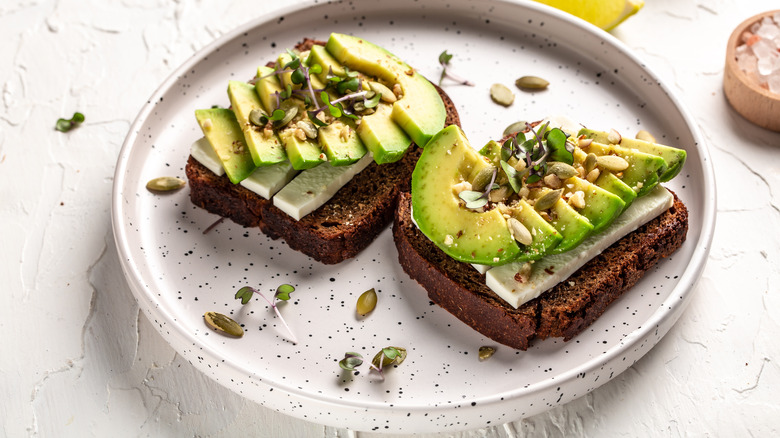 avocado toast with seeds and microgreens