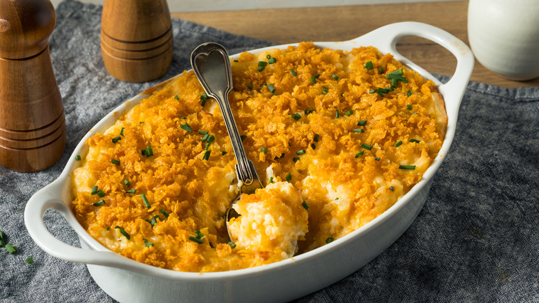 Funeral potatoes with spoon