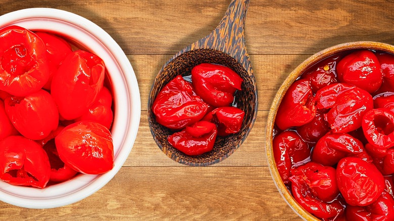 pickled Peppadew peppers in bowls