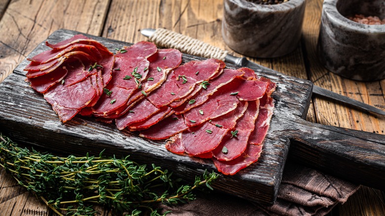 Slices of dried pastrami