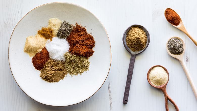 Separated spices for taco seasoning