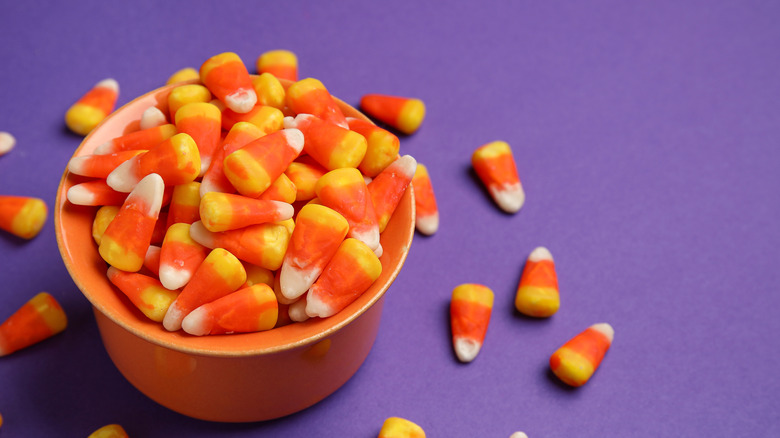 Candy corn in a bowl