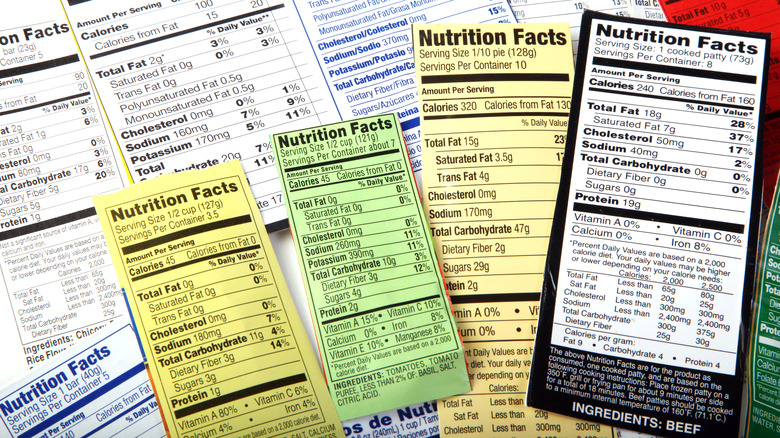 assorted nutrition labels