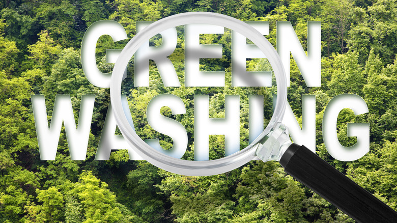 greenwashing graphic and magnifying glass