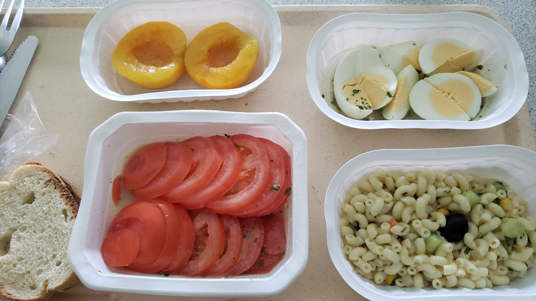 Eggs, pasta, bread, and tomatoes