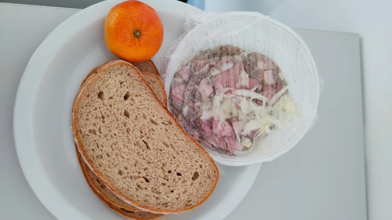 Bread, orange, and pickled onion