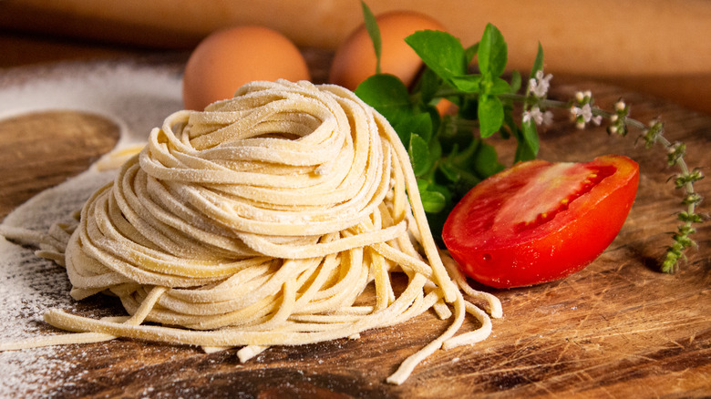 Fresh pasta and ingredients 