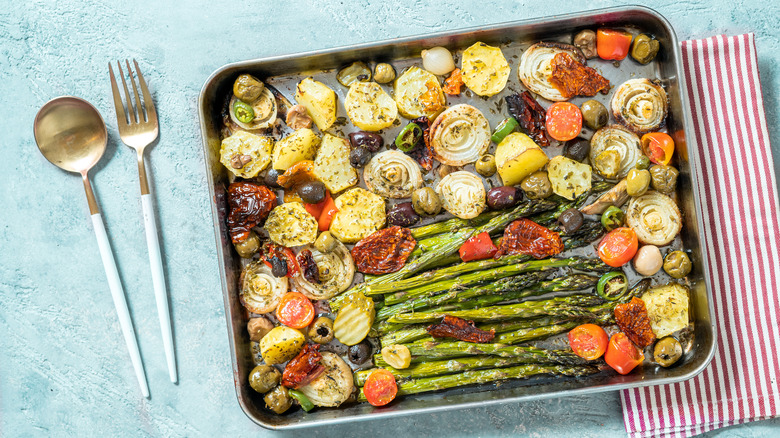 Tray of oven roasted vegetables