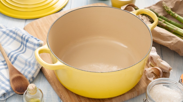 yellow enameled Dutch oven