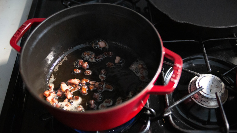 Dutch oven cooking on stove