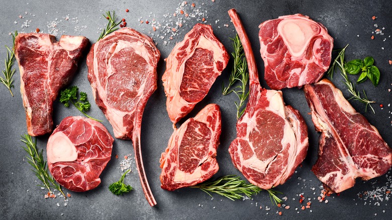 Raw ungrilled French cut steaks