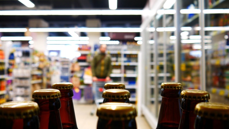 Beer bottles at grocery store