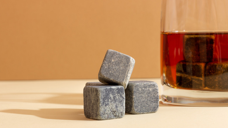 Whiskey glass stones table