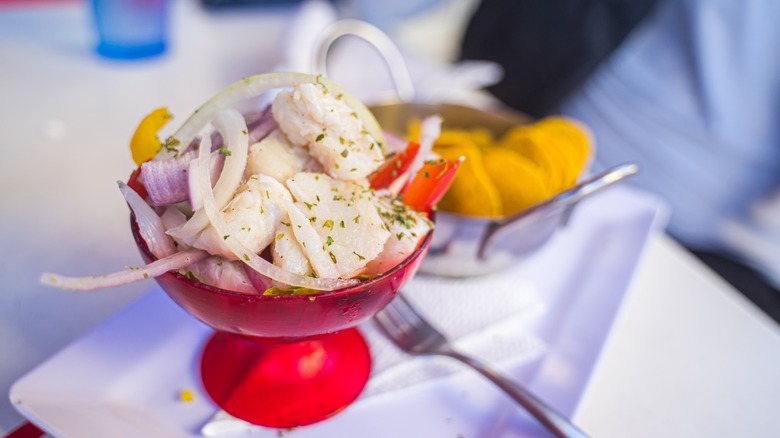 ceviche with seafood and onions