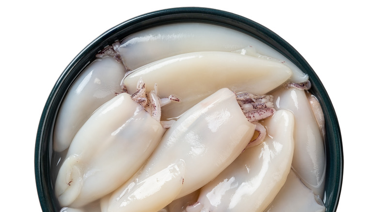 skinned squid layered in bowl