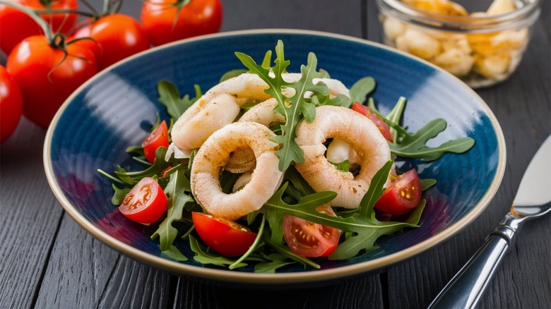 calamari rings in field greens