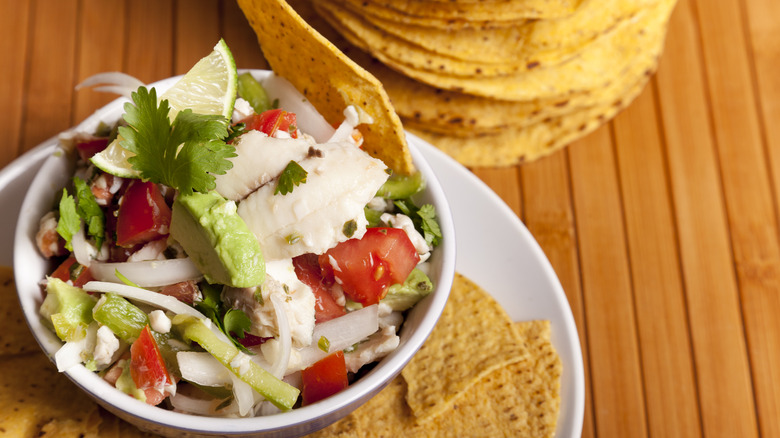 Ceviche with fried tortillas