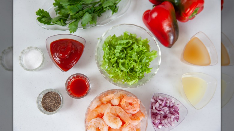 Shrimp ceviche ingredients on a table