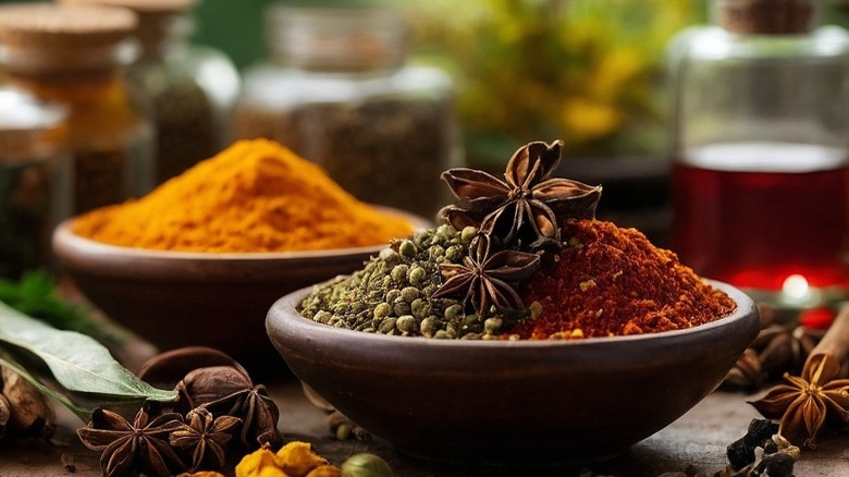 bowls of spices to turn into curry