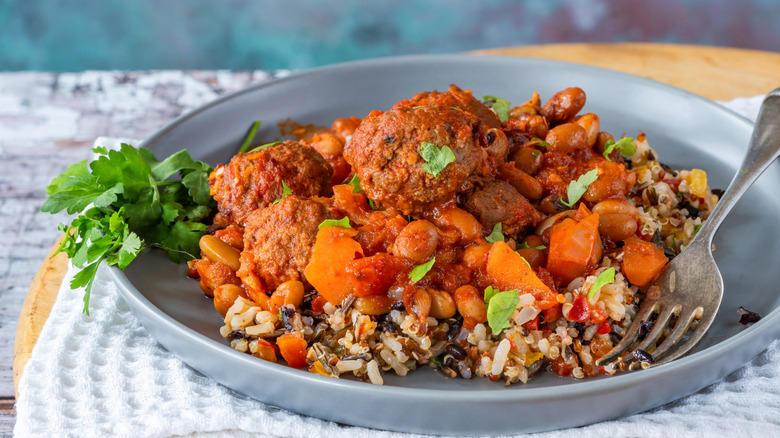 Harissa stew on blue plate