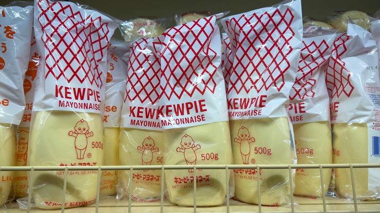Original Kewpie mayo on store shelf