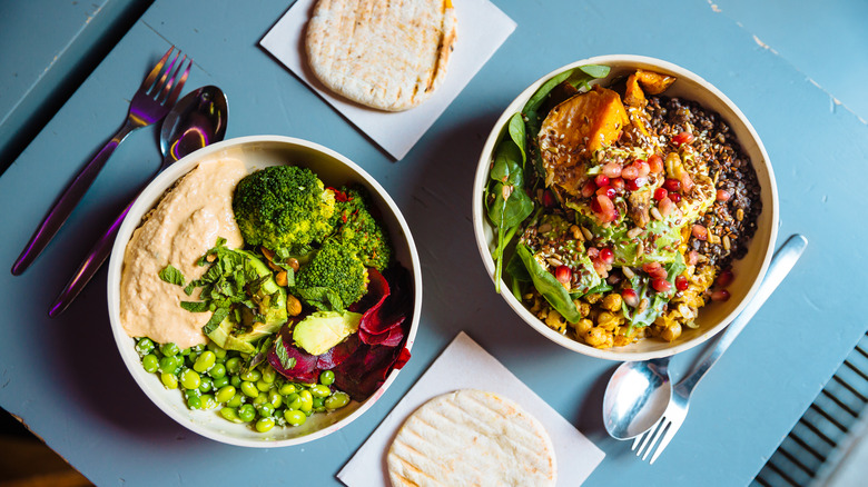 bowls of plant-based food items