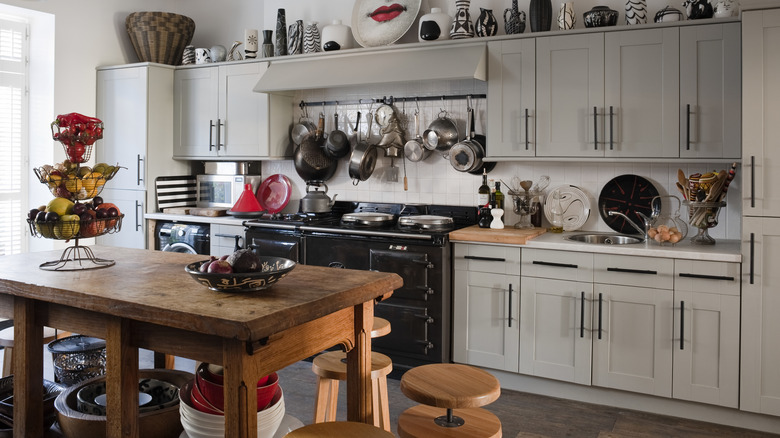 gray cupboards in modern kitchen