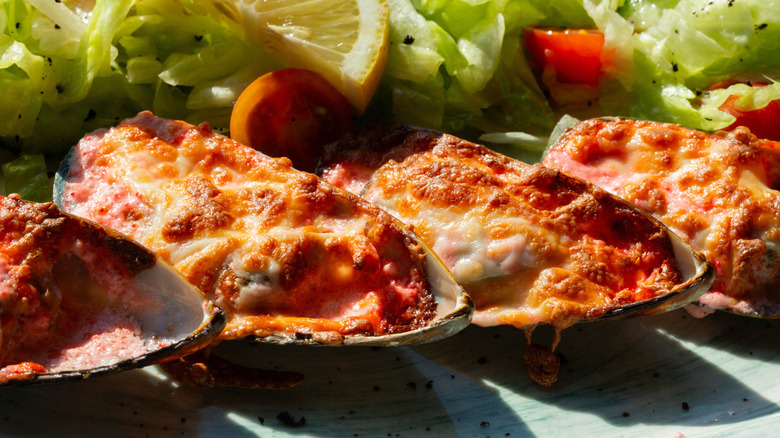 Baked mussels with masago