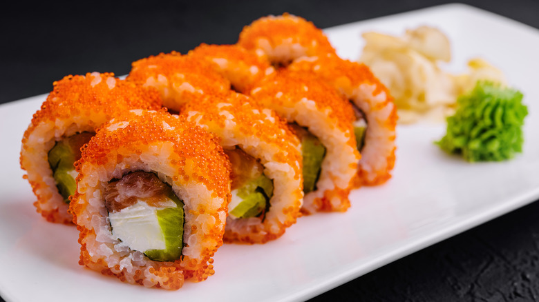 California sushi rolls with masago