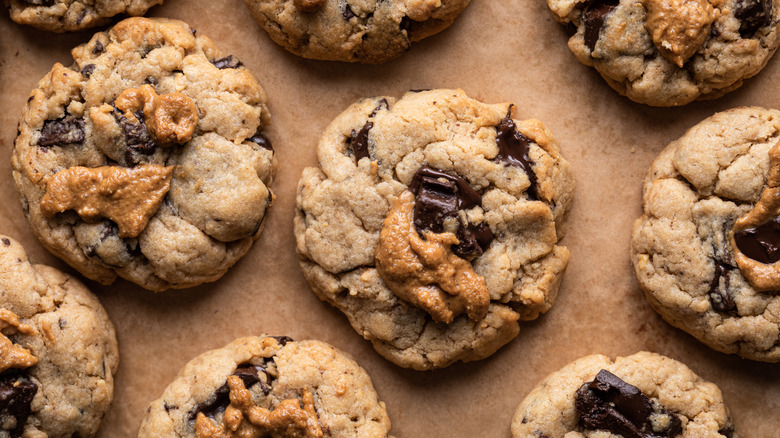 overhead shot of chocolate chip cookies