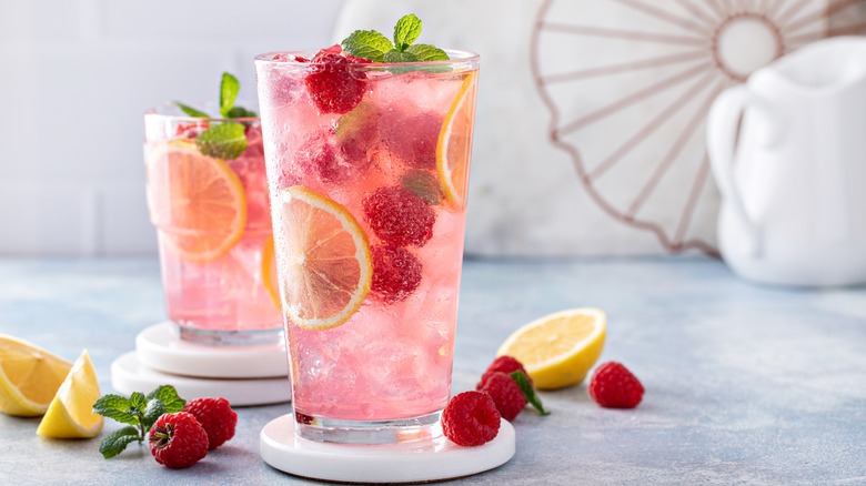 pink lemonade with raspberries  