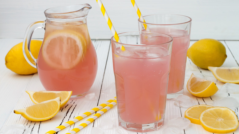 glasses and pitcher of pink lemonade
