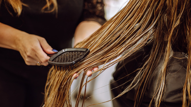 brushing wet hair