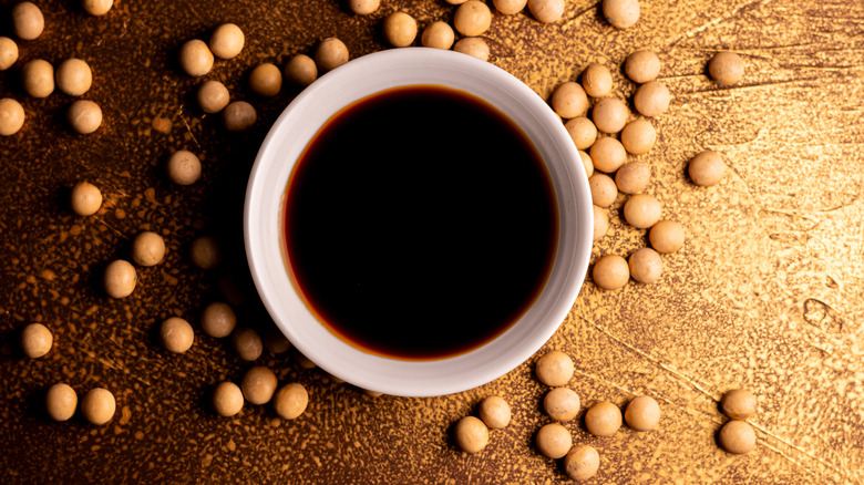 A bowl of soy sauce