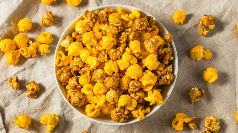 Chicago-style popcorn in white bowl