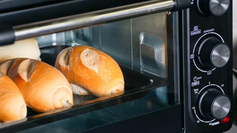 Bread inside a convection oven