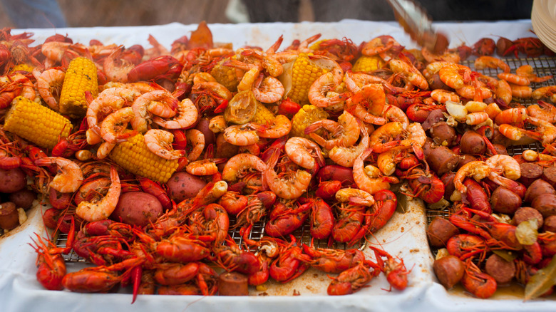 New Orleans crawfish boil with corn on the cob