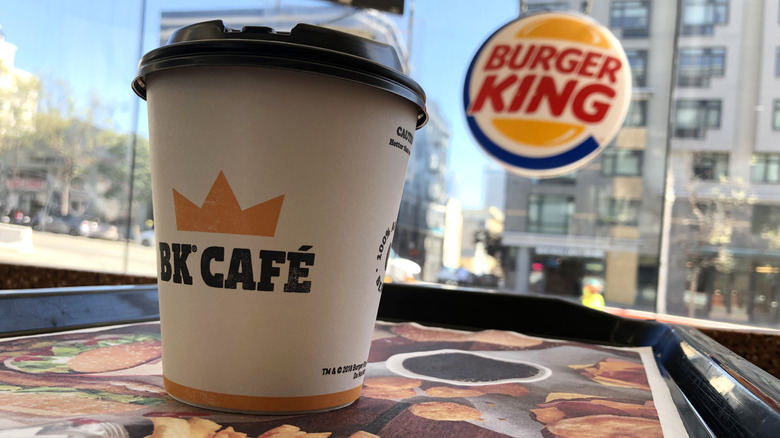 Cup of Burger King coffee on a tray