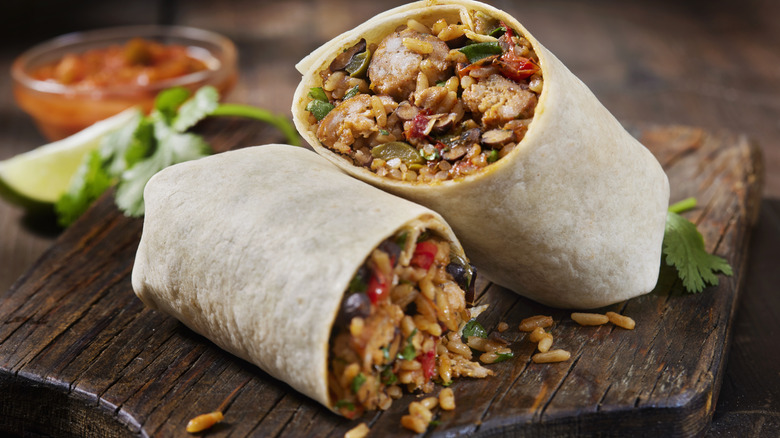 mexican burrito with rice and beans