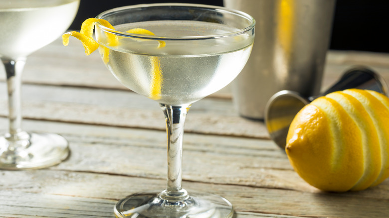 Martini with lemon peel