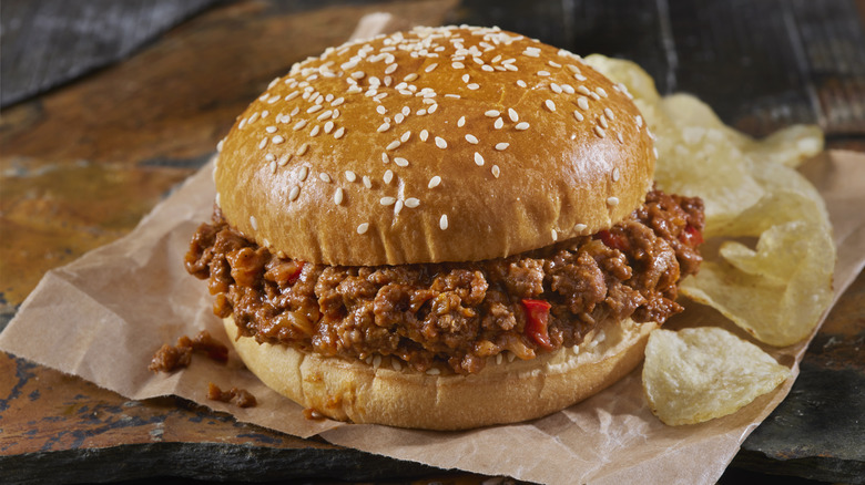 classic sloppy joe on sesame bun