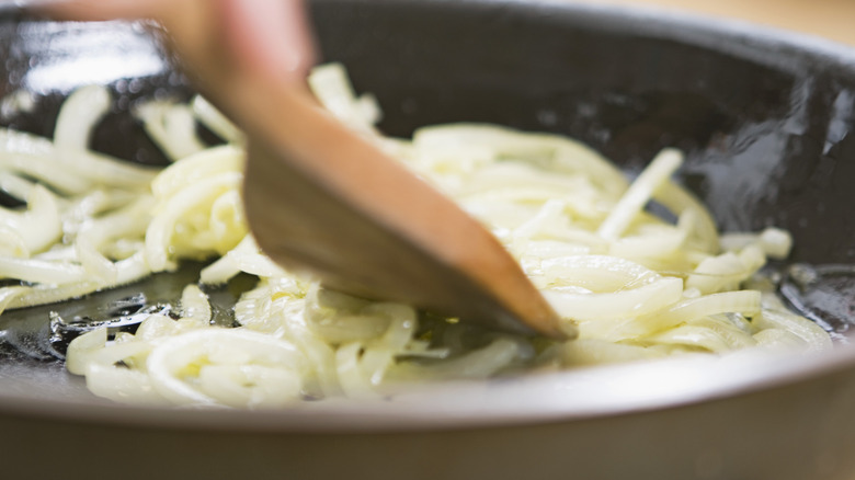 Sauteed onions in pan