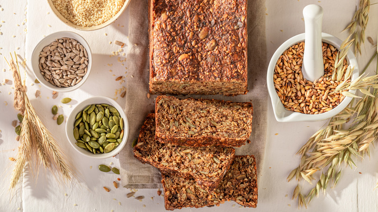 Whole grain bread with flour and seeds